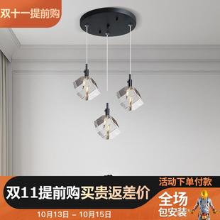 轻奢餐厅吊灯北欧水晶三头小灯具简约方形吧台饭厅灯led长条灯