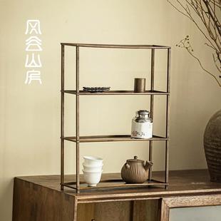 黄铜复古茶壶架茶具架子收纳架桌面茶器博古架置物架紫砂壶摆放架