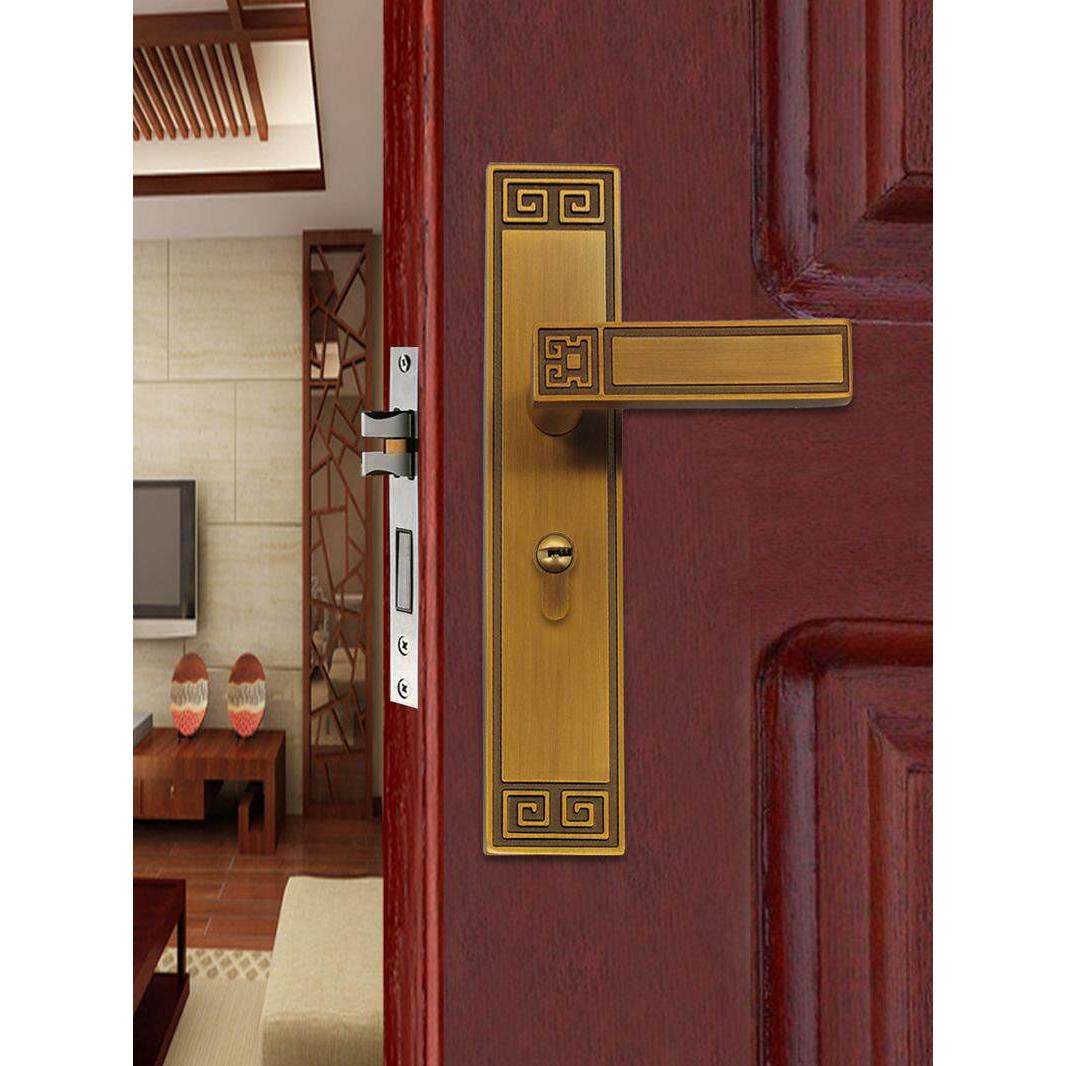 永佳福新中式静音门锁单舌卧室房间实木门锁具黄红古铜房门锁套装