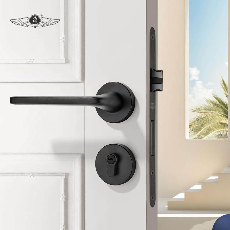 铁将军经济实用黑色经典门把手静音门锁分体锁具室内卧室房门锁