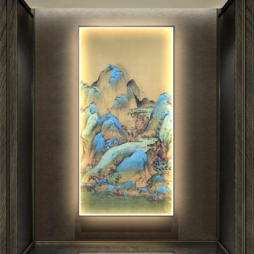 千里江山图玄关装饰画 画竖版LED灯画 画高档大气走廊过道挂画 画