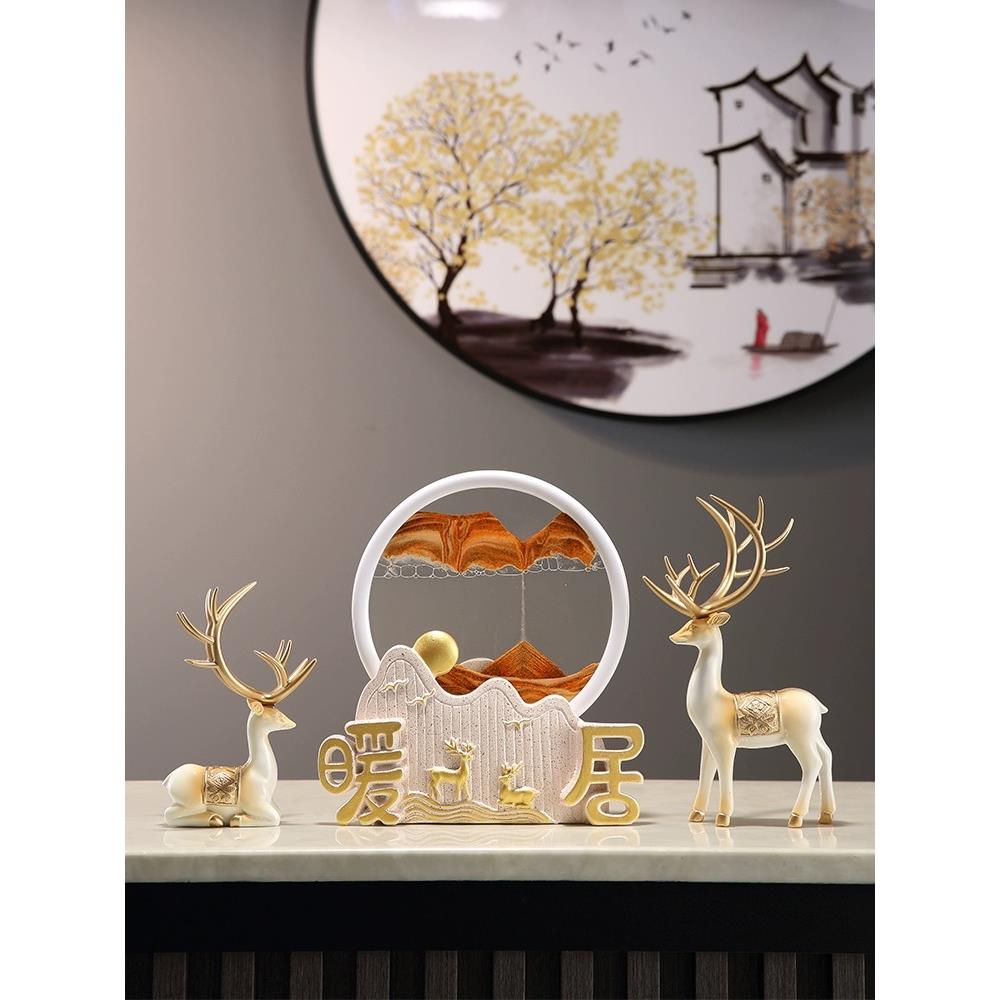 招财鹿流沙画 画摆件新中式高档家居电视柜酒柜客厅现代沙漏装饰图片