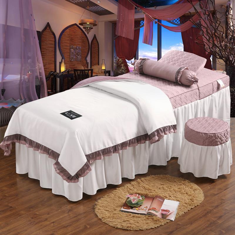 美容床罩四件套纯色粉天丝棉高端简约网红四季通用美容院单个欧式