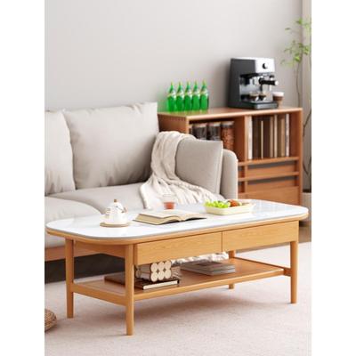 全实木岩板茶几客厅家用2025新款小户型原木风阳台小茶桌极简茶台