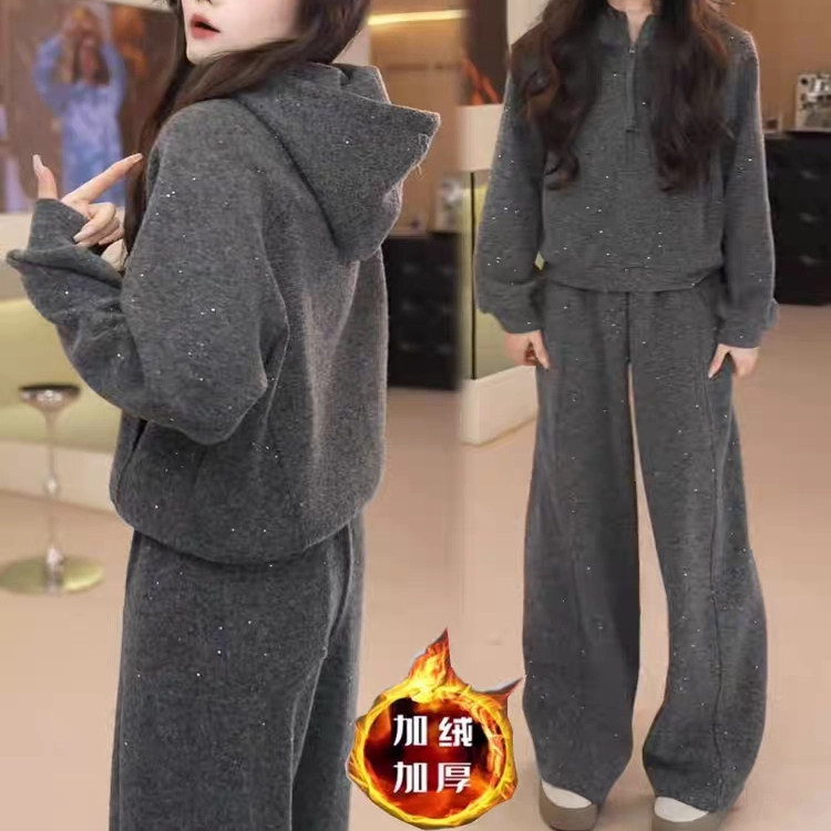 加绒加厚时尚运动套装女冬季新款洋气显瘦连帽卫衣阔腿裤两件套潮,女装/女士精品,时尚套装,淘宝优惠券,粉丝福利购,淘宝优惠卷
