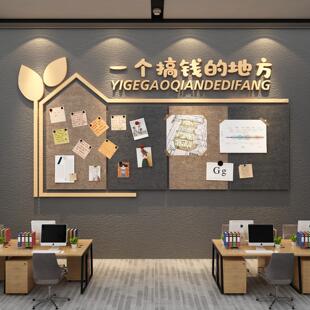 企业电商公司办公室文化墙面背景高级感公告栏业绩毛毡板布置装饰