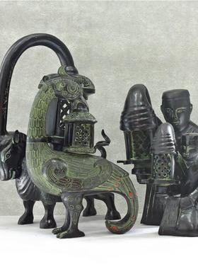 汉代宫廷牛灯长信宫灯雁鱼灯鸟型灯青铜器仿古工艺品开业礼品摆件