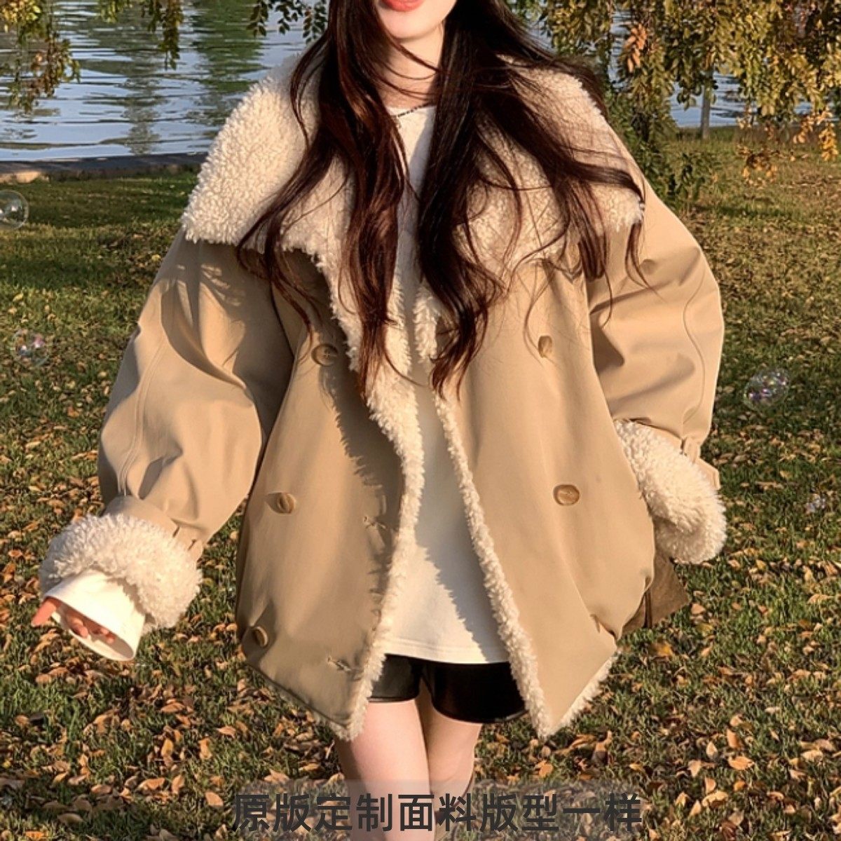 拼接环保仿羊羔绒绗棉派克服