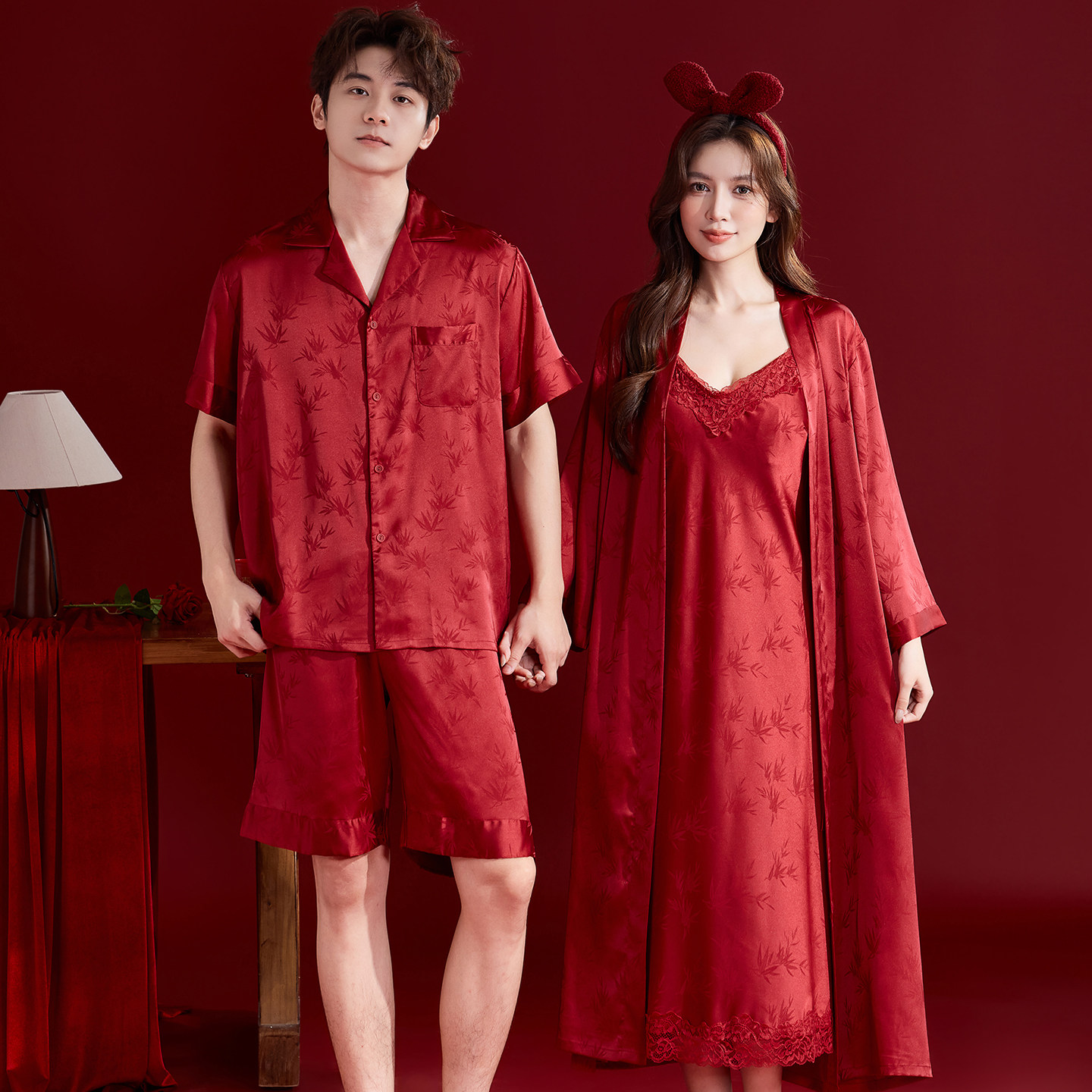 红色结婚睡衣新婚情侣套装冰丝新郎新娘婚用高级2026新款晨袍婚礼