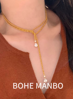 轻奢小众高级感金色水滴锆石项链