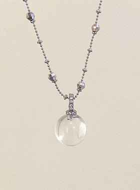 冰透白水晶闪钻吊坠抽拉项链女