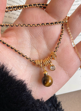 美拉德黑金虎眼石葫芦项链女秋冬