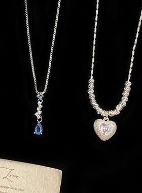 碎银立体爱心水滴锆石项链女