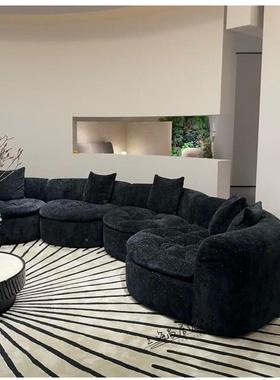 设计师款意式极多简人客尔厅轻奢别75469墅大平软体黑色雪尼布层