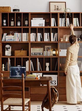 实木书柜家19762用落地自组由合展柜客厅格子柜书架收示柜纳储物