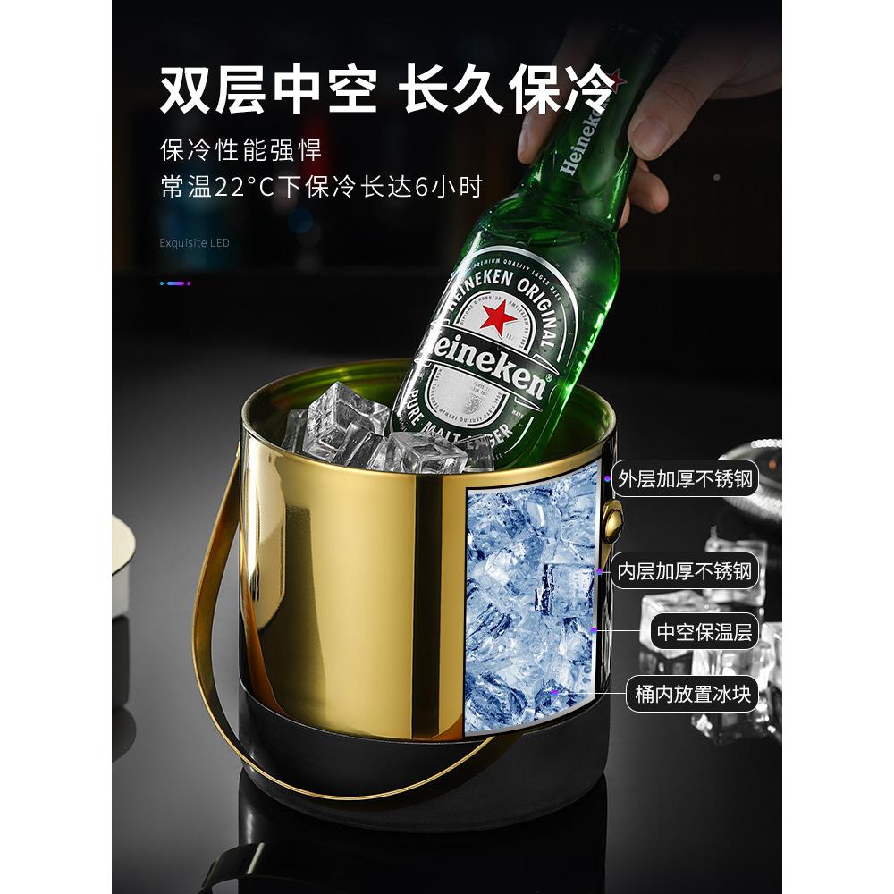 0NGF4不锈钢双层冰桶酒吧冰桶提手粒镇香槟桶k装tv清吧啤酒冰冰桶