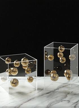 现代约轻欧式奢亚克力罩子星摆件样板房简售球ZIF楼处软装饰品摆