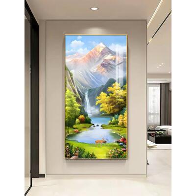 入装饰画UNW八方口聚》山水画《《聚宝盆》垂直景风挂画对门走廊