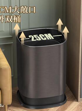 家汉世刘垃厨桶家用卧室圾客厅轻奢HSDF-111不锈钢无盖房卫生间厕