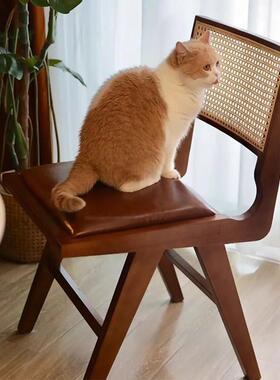 北欧实木靠藤餐椅中古风家用昌迪闲加尔椅背编椅梳妆85543椅无扶