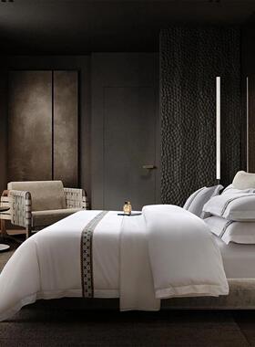 酒店宿床品四件RAU套民白色床上用品宾布草馆被套公纯寓床单人专