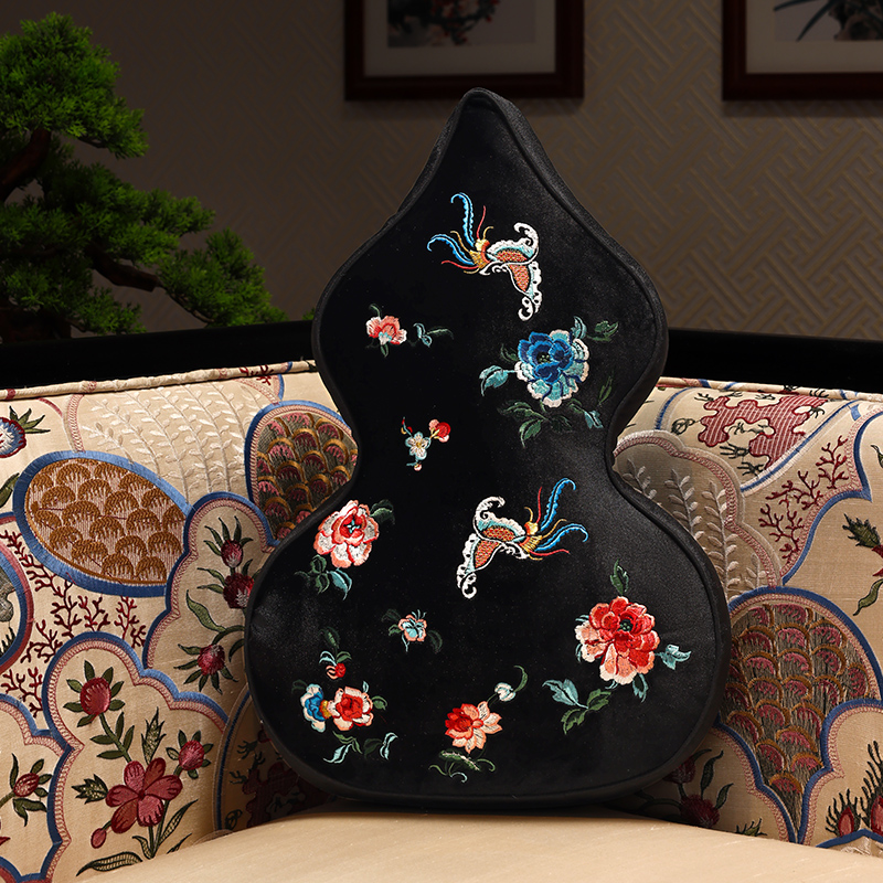 速发新家式异形葫芦抱枕中国风绒布靠绣客厅沙发抱枕刺垫中用靠枕