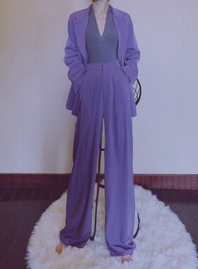 快速发货WYZ盖盖 休闲紫色西装外套女新款时尚R气质高端西装套装