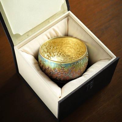 高档孔雀窑变金简约鎏金鎏银建盏茶杯个人专用主人杯礼盒茶盏建盏