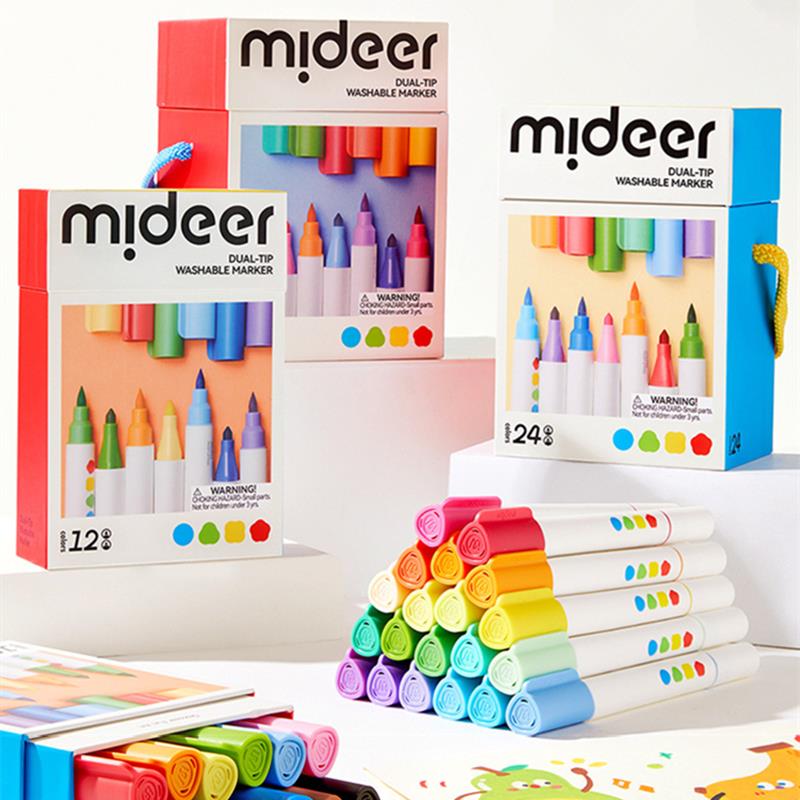 弥鹿儿童双头水彩笔可水洗幼儿园绘画笔涂鸦套装小学生美术专用