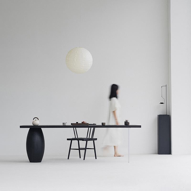 叁几 侘寂风白蜡木碳化餐桌原木异形家用茶台茶桌极简悬浮书桌