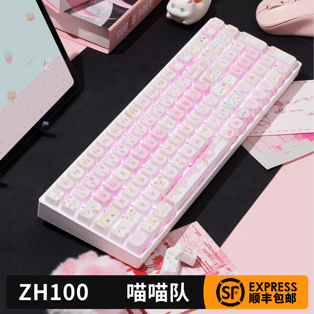 佐赫ZH100喵喵队逻辑猫女生可爱机械键盘无线客制化成品键盘办公