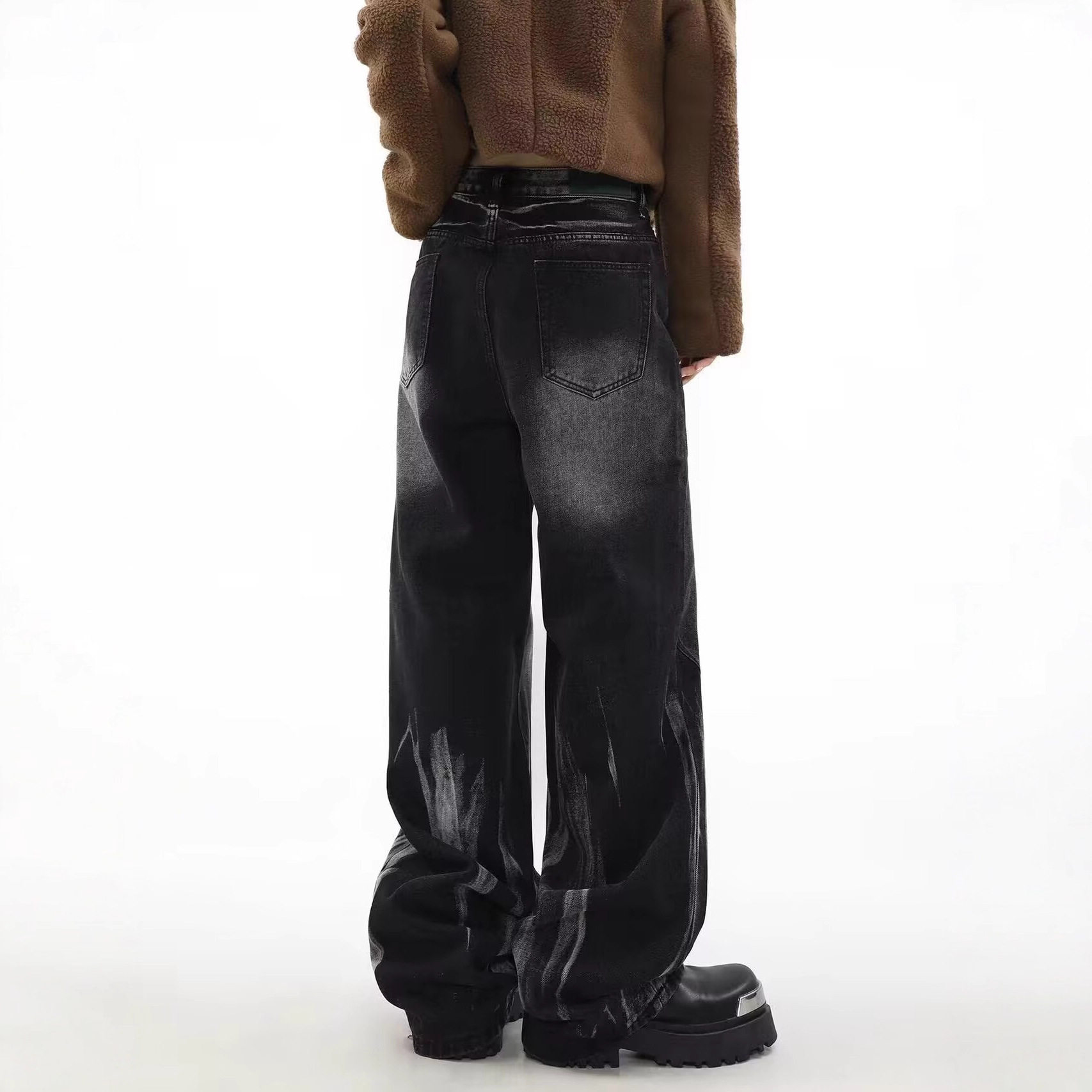 外贸春秋美式小众扎染高街牛仔裤男宽松裤子阔腿直筒垂感复古长裤