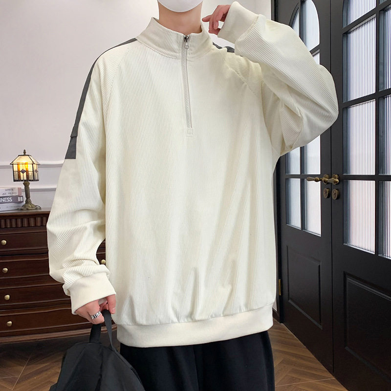 跨境卫衣男春秋季新款休闲运动卫衣青少年立领T恤半拉链纯色外套