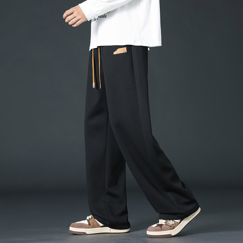 休闲裤子男士秋季重磅美式青少年宽松运动潮牌垂感阔腿直筒长裤
