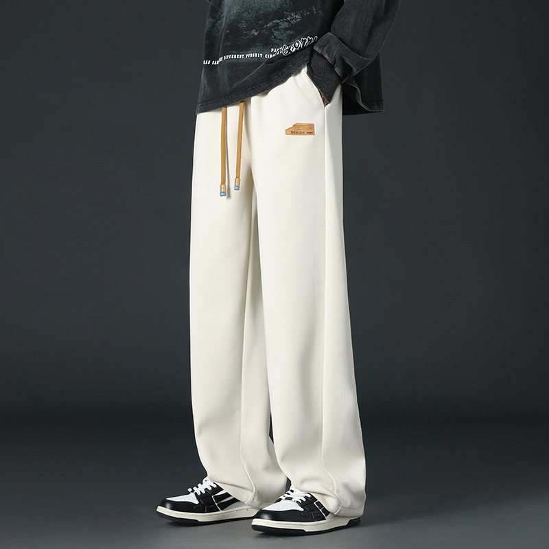 休闲裤子男士秋季重磅美式青少年宽松运动潮牌垂感阔腿直筒长裤