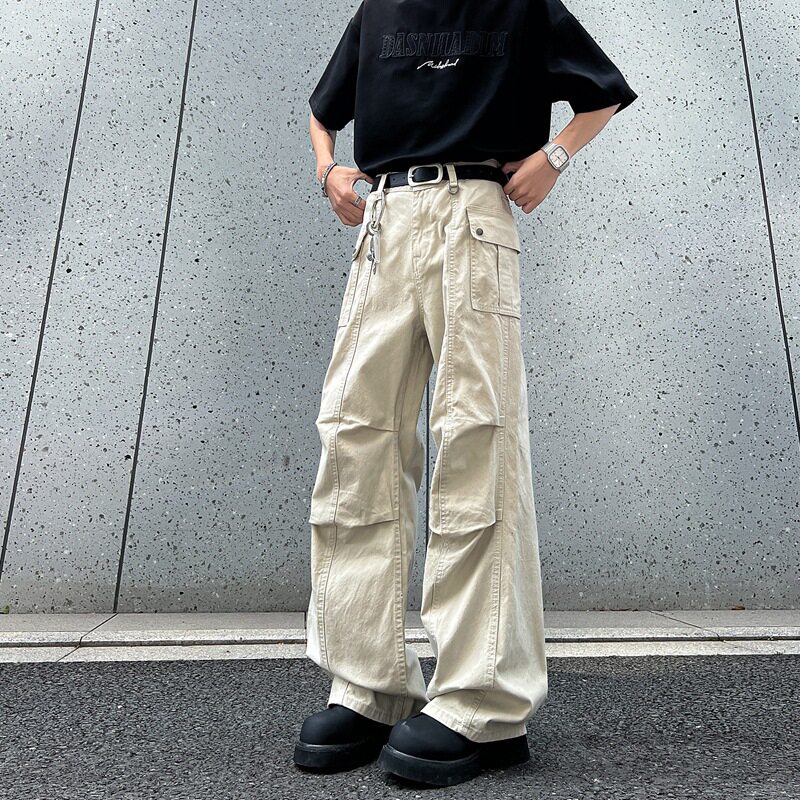 恩步裤子男春秋季美式高街弯刀工装裤纯棉痞帅休闲宽松垂感牛仔裤