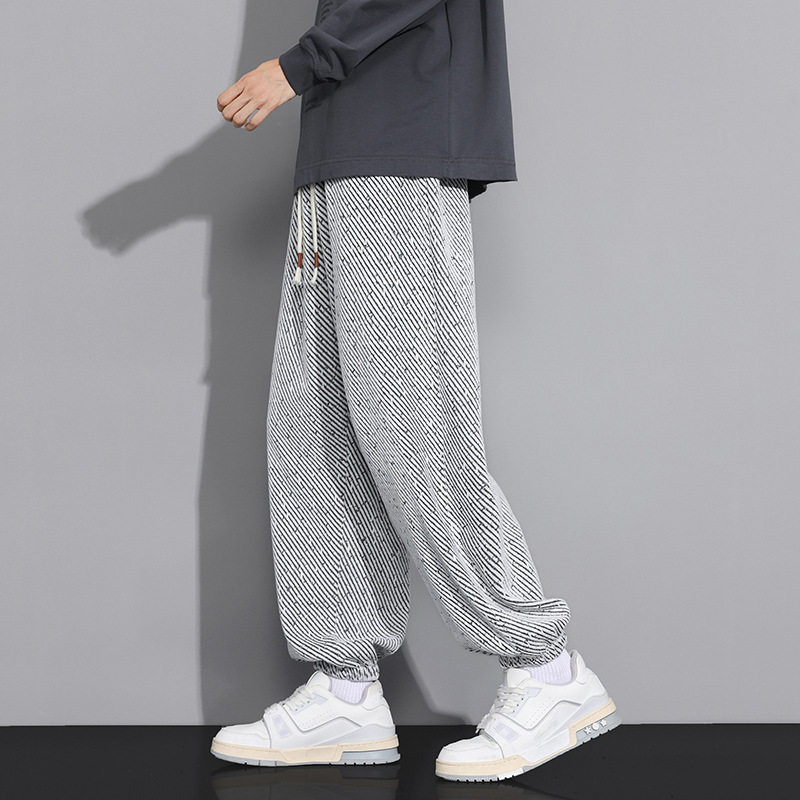 银丝束脚卫裤男款2025春秋季休闲裤子男士潮牌宽松青少年运动长裤