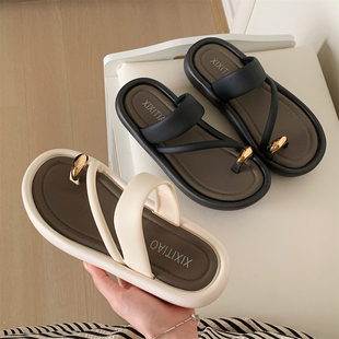 细细条海边度假风防滑拼色一字带人字拖夏季新款日系夹脚凉拖鞋女
