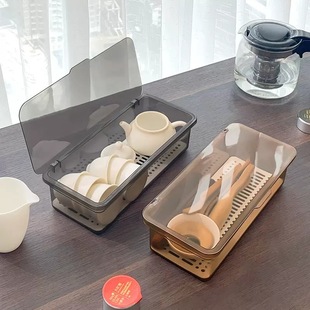 茶具收纳盒防尘可叠加家用客厅茶壶茶叶碗功夫茶杯置物架带盖透明
