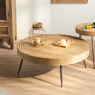 日式木质圆形茶几小户型创意客厅民宿高级艺术感侘寂风年轮小桌子
