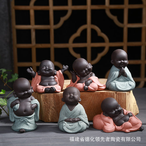 彩紫砂茶宠小和尚大肚弥勒佛茶道