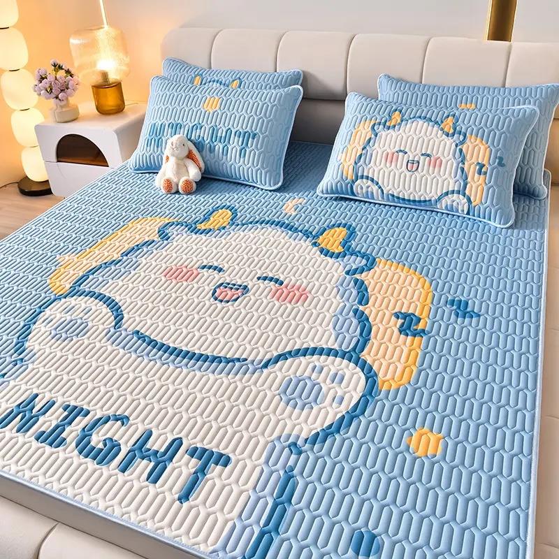 夏季冰丝乳胶凉席三件套床单款空调软席子学生宿舍可水洗家用凉席