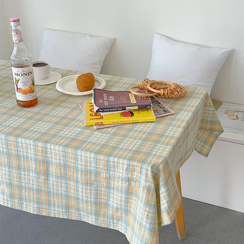 ins韩风博主复古格子桌布韩式桌垫餐厅书桌床头柜方桌拍照背景布
