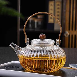 手工耐热玻璃花茶壶泡茶壶烧水壶电陶炉提梁壶南瓜壶煮茶家用 日式