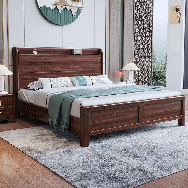 新中式乌金木1.8米双人主卧大床全实木1.5米现代简约高箱储物床