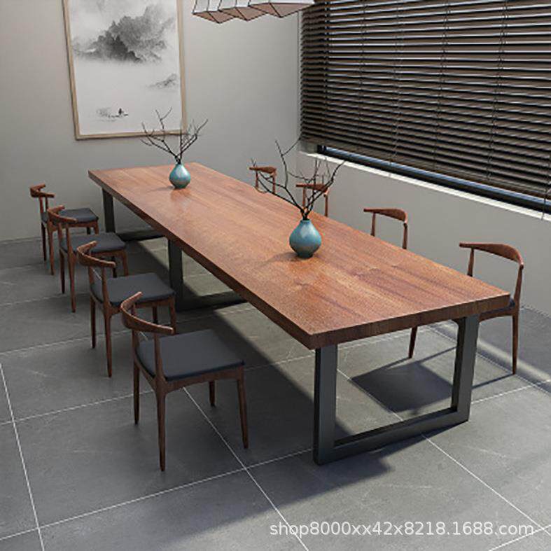 简约实木会议桌职员电脑桌商用洽谈培训长条桌子铁艺实木办公桌椅
