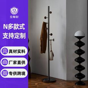 黑胡桃木衣帽架灰色不锈钢落地卧室挂衣架墙角大理石衣服架省空间