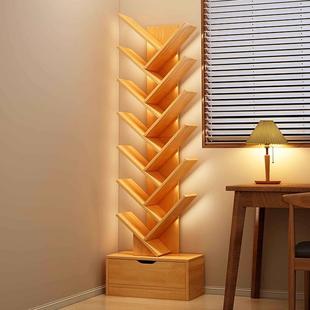 实木生态板书架置物架落地一体靠墙转角收纳架简易款学生储物书柜