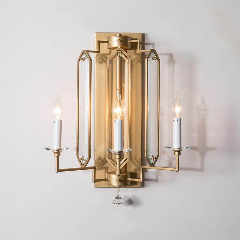 复古田园美式壁灯客厅创意简约卧室轻奢后现代过道3头水晶墙壁灯