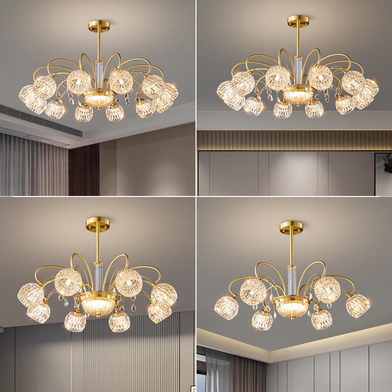 北欧灯具客厅吊灯现代简约大气轻奢卧室网红水晶魔豆吊灯全铜